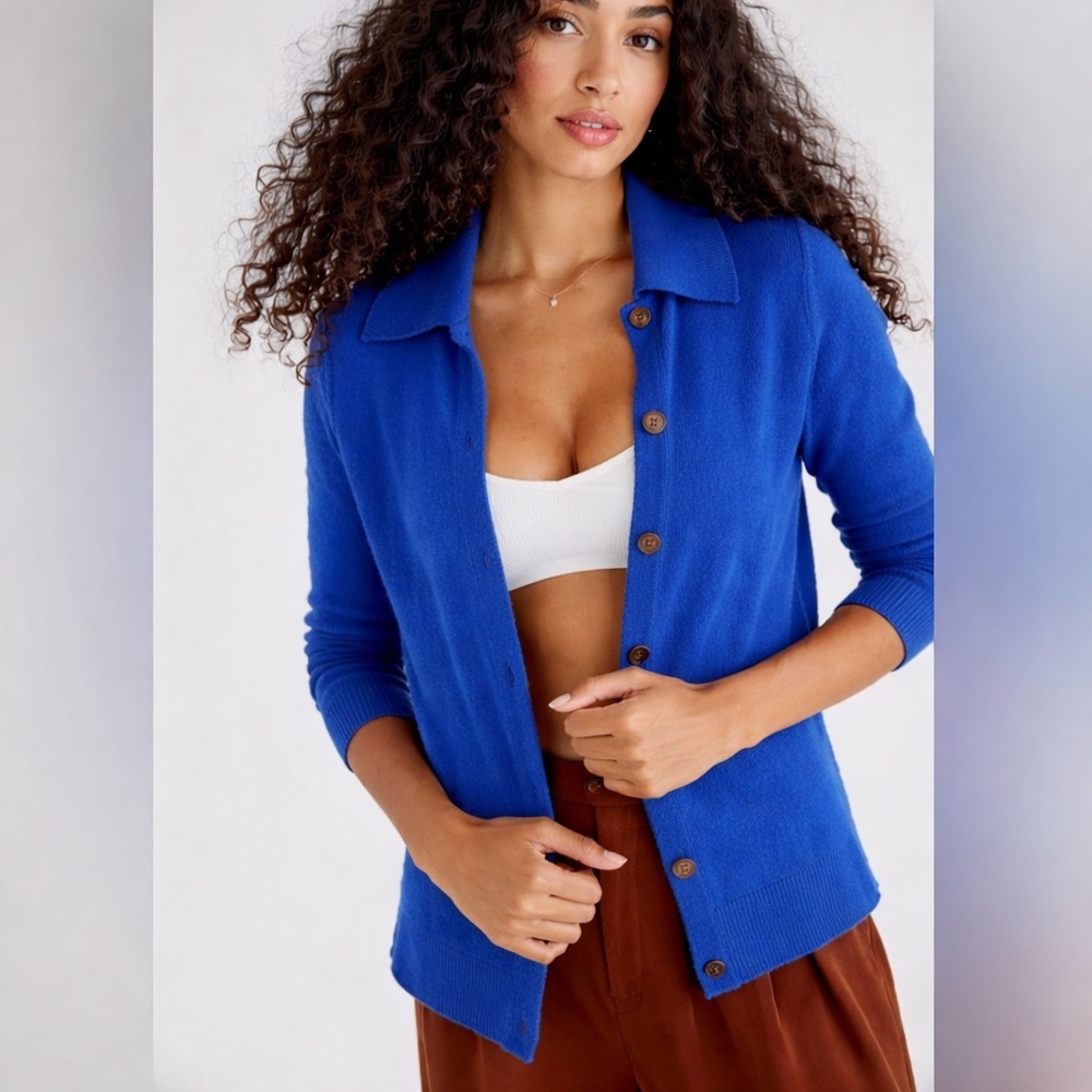 Free People Paloma 100% Cashmere Royal Blue Cardigan